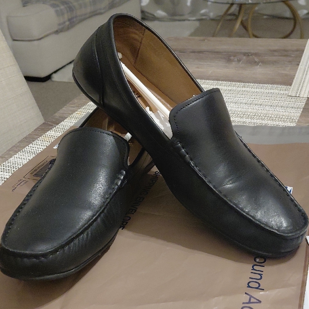 Alfani Mens Black Leather Upper Slip On Loafers Size 10